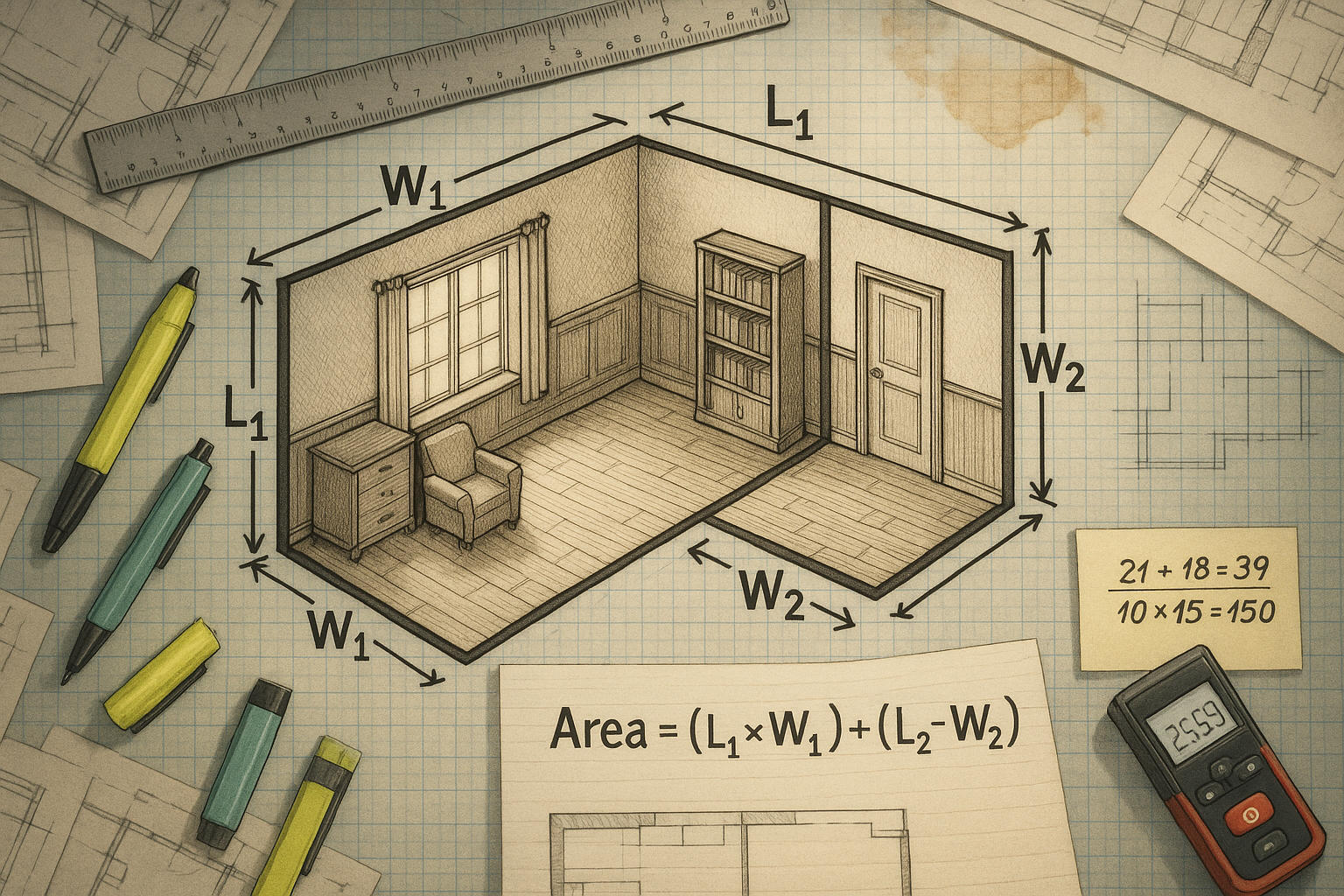 Calculadora de metragem quadrada em L