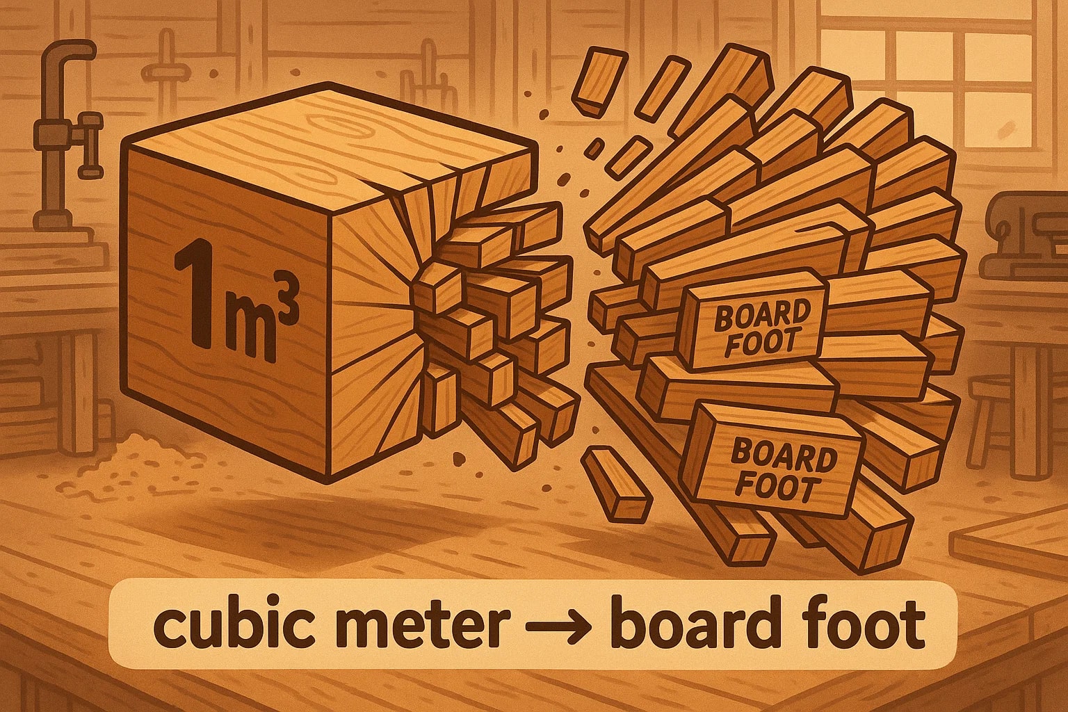 Conversor de metros cúbicos para pés-tabua