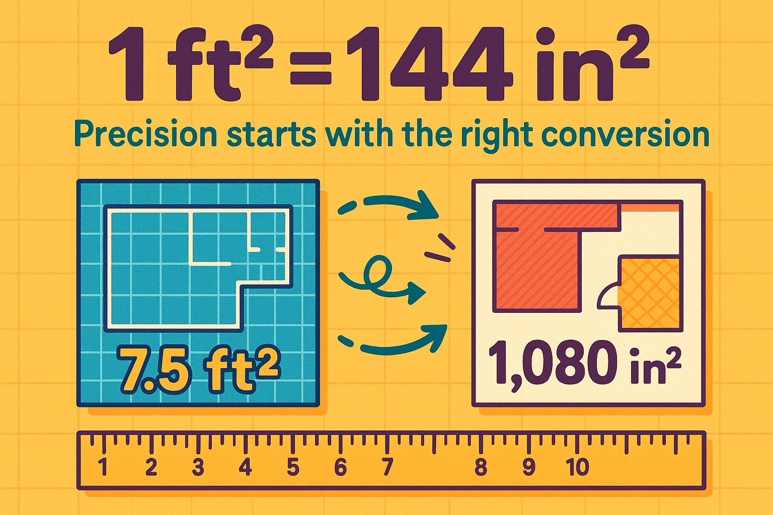 Conversor de Pés Quadrados para Polegadas Quadradas