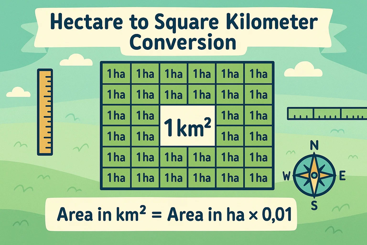 Conversor de Hectares para Quilômetros Quadrados