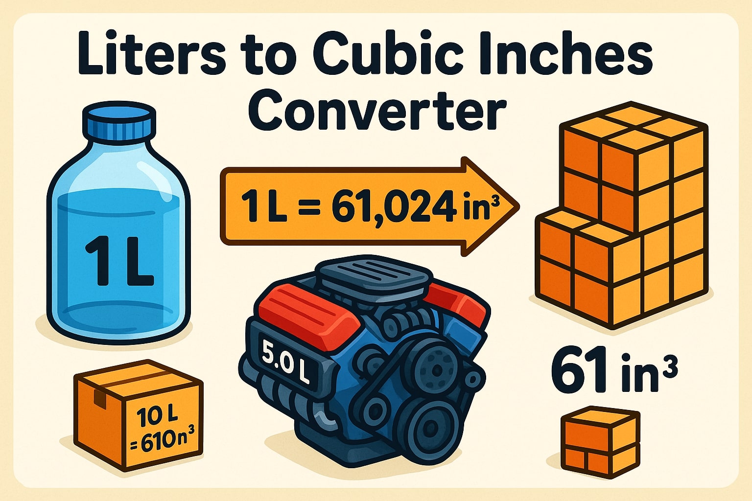 Conversor de Litros para Polegadas Cúbicas