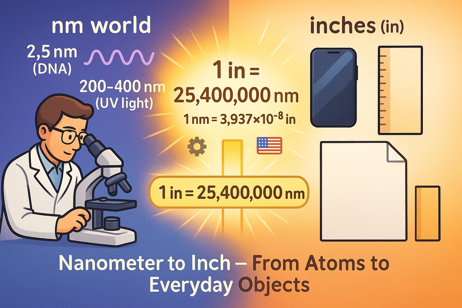 Conversor de Nanômetros para Polegadas